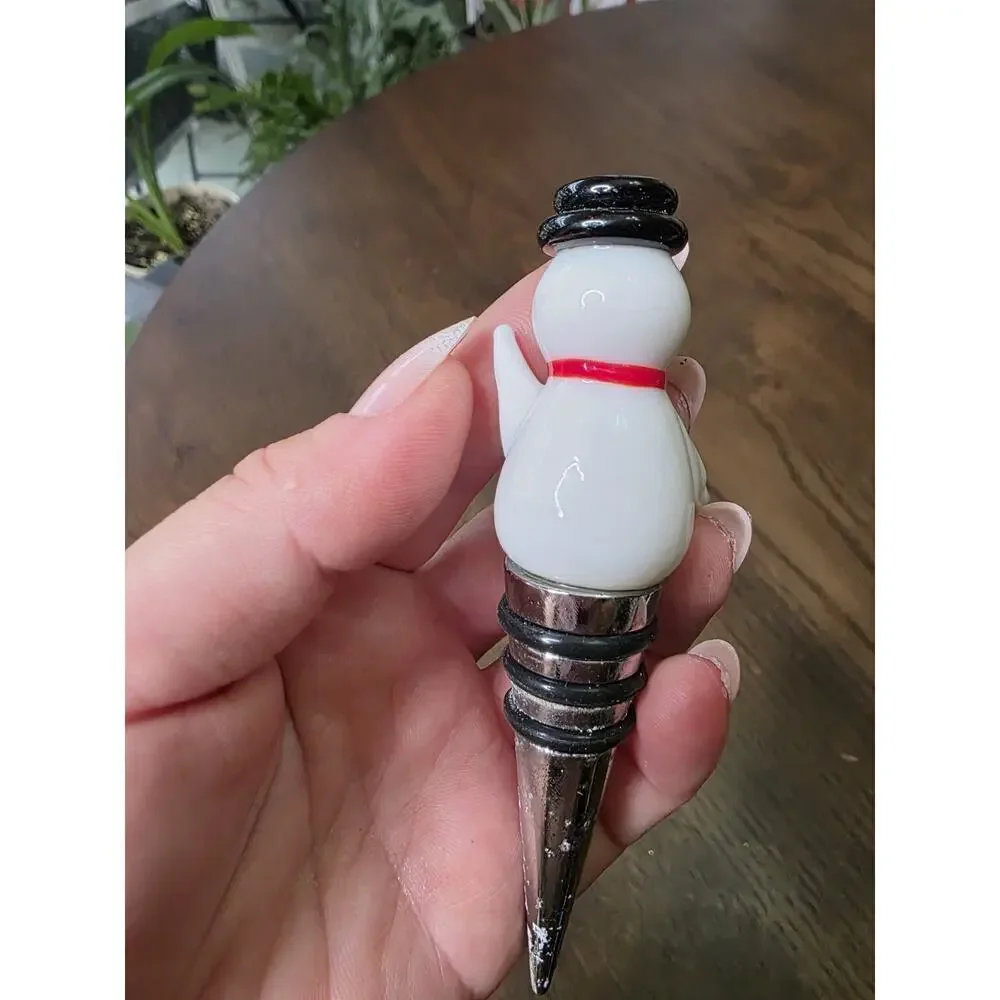 Glass Snowman Reusable Cork‎ Bottle Top Stopper Winter Holiday Themed